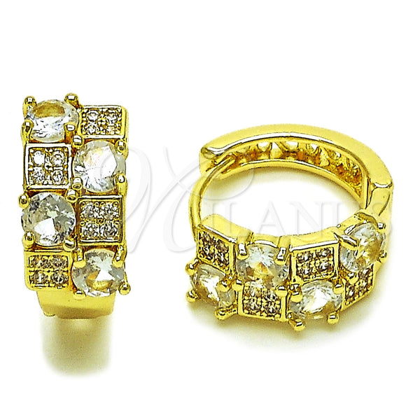 Argolla Huggie 02.267.0075.16 Oro Laminado, con Zirconia Cubica Blanca y Micro Pave Blanca, Pulido, Tono Dorado