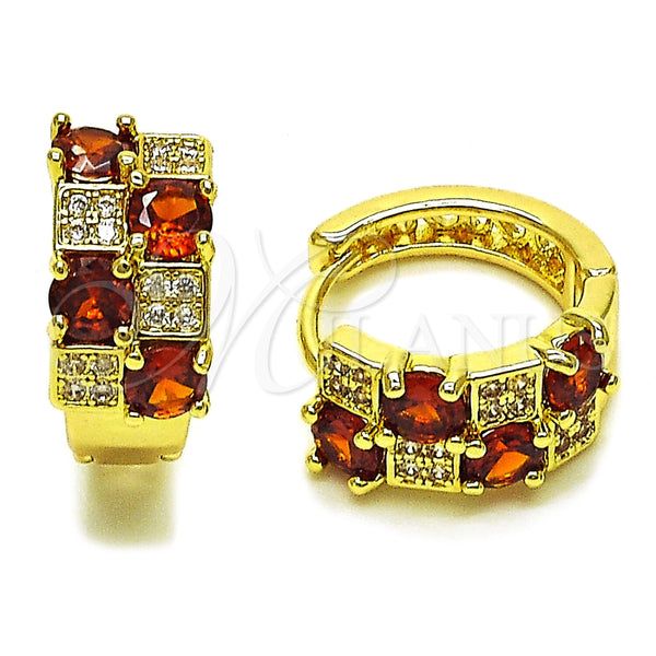 Argolla Huggie 02.267.0075.1.16 Oro Laminado, con Zirconia Cubica Granate y Micro Pave Blanca, Pulido, Tono Dorado