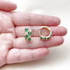 Argolla Huggie 02.267.0075.2.16 Oro Laminado, con Micro Pave Blanca y Zirconia Cubica Verde, Pulido, Tono Dorado