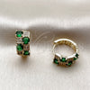 Argolla Huggie 02.267.0075.2.16 Oro Laminado, con Micro Pave Blanca y Zirconia Cubica Verde, Pulido, Tono Dorado