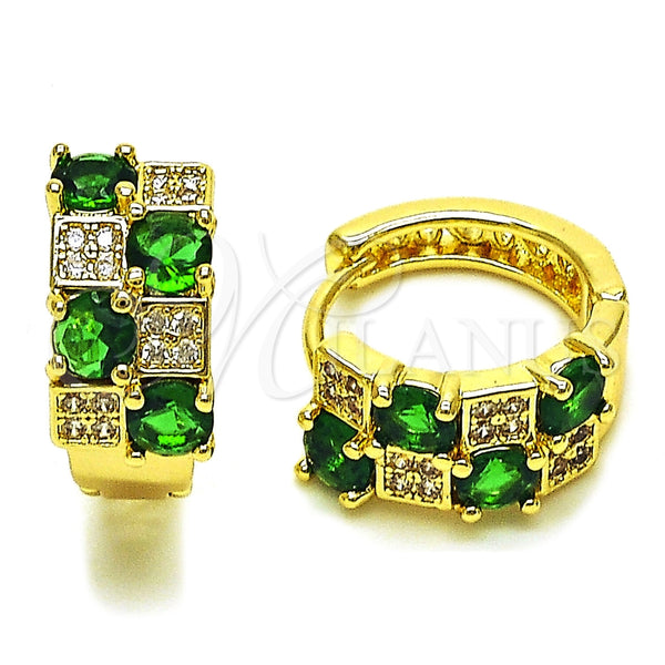 Argolla Huggie 02.267.0075.2.16 Oro Laminado, con Micro Pave Blanca y Zirconia Cubica Verde, Pulido, Tono Dorado