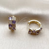 Argolla Huggie 02.267.0075.3.16 Oro Laminado, con Zirconia Cubica Amatista y Micro Pave Blanca, Pulido, Tono Dorado