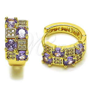 Argolla Huggie 02.267.0075.3.16 Oro Laminado, con Zirconia Cubica Amatista y Micro Pave Blanca, Pulido, Tono Dorado