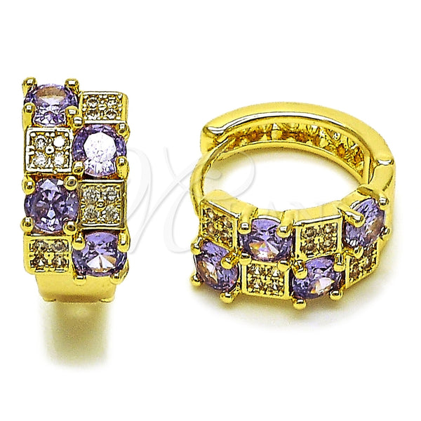 Argolla Huggie 02.267.0075.3.16 Oro Laminado, con Zirconia Cubica Amatista y Micro Pave Blanca, Pulido, Tono Dorado