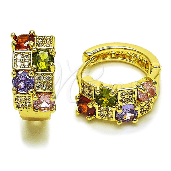 Argolla Huggie 02.267.0075.4.16 Oro Laminado, con Zirconia Cubica Multicolor y Micro Pave Blanca, Pulido, Tono Dorado