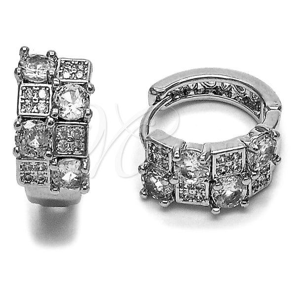 Argolla Huggie 02.267.0075.5.16 Rodio Laminado, con Zirconia Cubica Blanca y Micro Pave Blanca, Pulido, Rodinado