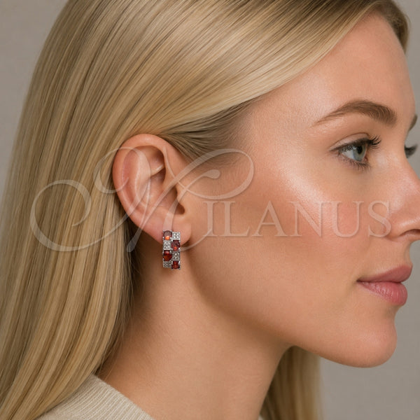 Argolla Huggie 02.267.0075.6.16 Rodio Laminado, con Zirconia Cubica Granate y Micro Pave Blanca, Pulido, Rodinado
