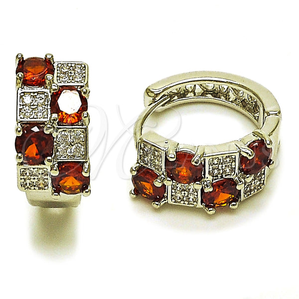 Argolla Huggie 02.267.0075.6.16 Rodio Laminado, con Zirconia Cubica Granate y Micro Pave Blanca, Pulido, Rodinado