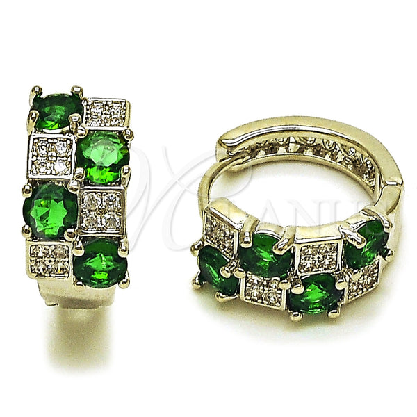 Argolla Huggie 02.267.0075.7.16 Rodio Laminado, con Zirconia Cubica Verde y Micro Pave Blanca, Pulido, Rodinado