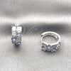Argolla Huggie 02.267.0075.8.16 Rodio Laminado, con Zirconia Cubica Amatista y Micro Pave Blanca, Pulido, Rodinado