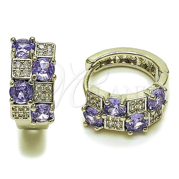 Argolla Huggie 02.267.0075.8.16 Rodio Laminado, con Zirconia Cubica Amatista y Micro Pave Blanca, Pulido, Rodinado