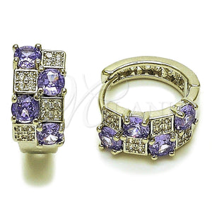 Argolla Huggie 02.267.0075.8.16 Rodio Laminado, con Zirconia Cubica Amatista y Micro Pave Blanca, Pulido, Rodinado
