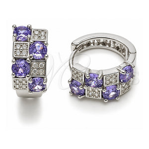 Argolla Huggie 02.267.0075.8.16 Oro Laminado Blanco, con Zirconia Cubica Amatista y Micro Pave Blanca, Pulido, Rodinado