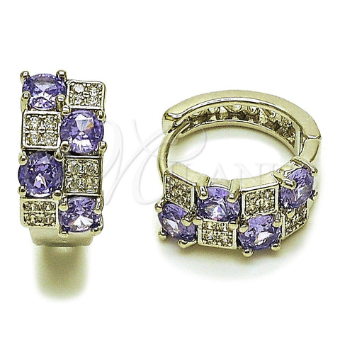 Argolla Huggie 02.267.0075.8.16 Rodio Laminado, con Zirconia Cubica Amatista y Micro Pave Blanca, Pulido, Rodinado