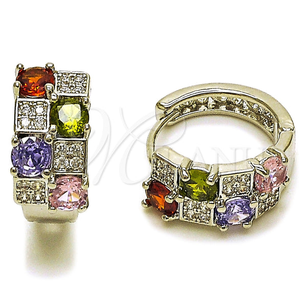 Argolla Huggie 02.267.0075.9.16 Rodio Laminado, con Zirconia Cubica Multicolor y Micro Pave Blanca, Pulido, Rodinado