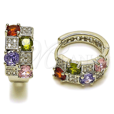 Argolla Huggie 02.267.0075.9.16 Rodio Laminado, con Zirconia Cubica Multicolor y Micro Pave Blanca, Pulido, Rodinado