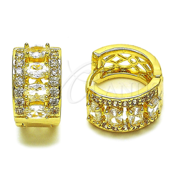 Argolla Huggie 02.267.0076.15 Oro Laminado, Diseño de Cluster, con Zirconia Cubica Blanca, Pulido, Tono Dorado