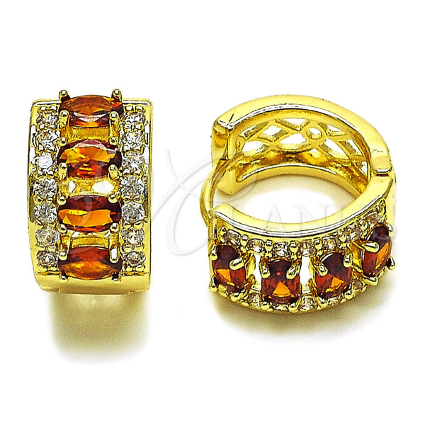 Argolla Huggie 02.267.0076.1.15 Oro Laminado, Diseño de Cluster, con Zirconia Cubica Granate y Blanca, Pulido, Tono Dorado