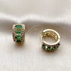 Argolla Huggie 02.267.0076.2.15 Oro Laminado, Diseño de Cluster, con Zirconia Cubica Verde y Blanca, Pulido, Tono Dorado