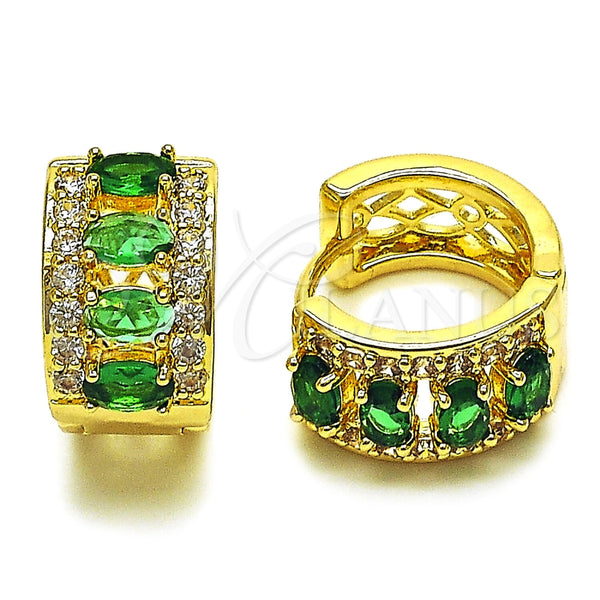 Argolla Huggie 02.267.0076.2.15 Oro Laminado, Diseño de Cluster, con Zirconia Cubica Verde y Blanca, Pulido, Tono Dorado