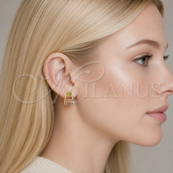 Argolla Huggie 02.267.0076.4.15 Oro Laminado, Diseño de Cluster, con Zirconia Cubica Multicolor y Blanca, Pulido, Tono Dorado