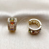 Argolla Huggie 02.267.0076.4.15 Oro Laminado, Diseño de Cluster, con Zirconia Cubica Multicolor y Blanca, Pulido, Tono Dorado