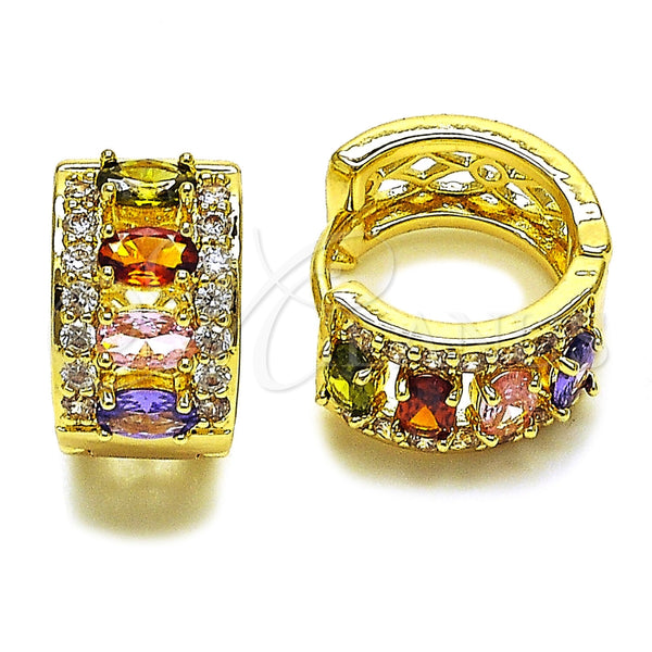 Argolla Huggie 02.267.0076.4.15 Oro Laminado, Diseño de Cluster, con Zirconia Cubica Multicolor y Blanca, Pulido, Tono Dorado