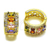 Argolla Huggie 02.267.0076.4.15 Oro Laminado, Diseño de Cluster, con Zirconia Cubica Multicolor y Blanca, Pulido, Tono Dorado