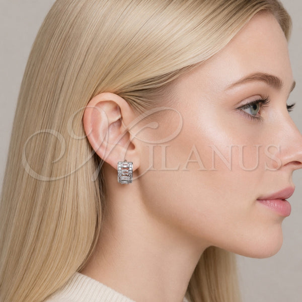 Argolla Huggie 02.267.0076.5.15 Rodio Laminado, Diseño de Cluster, con Zirconia Cubica Blanca, Pulido, Rodinado