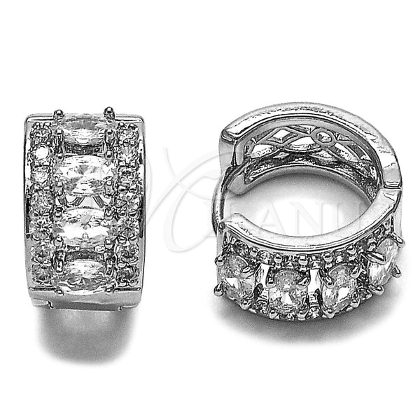 Argolla Huggie 02.267.0076.5.15 Rodio Laminado, Diseño de Cluster, con Zirconia Cubica Blanca, Pulido, Rodinado