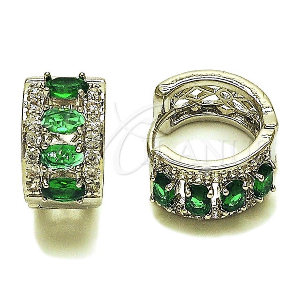 Argolla Huggie 02.267.0076.7.15 Rodio Laminado, Diseño de Cluster, con Zirconia Cubica Verde y Blanca, Pulido, Rodinado