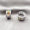 Argolla Huggie 02.267.0076.9.15 Rodio Laminado, Diseño de Cluster, con Zirconia Cubica Multicolor y Blanca, Pulido, Rodinado