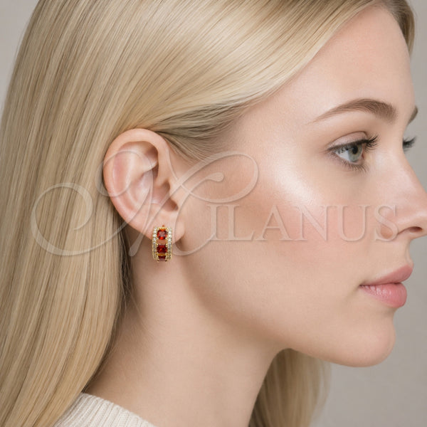 Argolla Huggie 02.267.0077.1.15 Oro Laminado, Diseño de Cluster, con Zirconia Cubica Granate y Blanca, Pulido, Tono Dorado