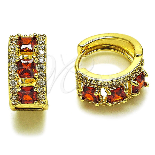 Argolla Huggie 02.267.0077.1.15 Oro Laminado, Diseño de Cluster, con Zirconia Cubica Granate y Blanca, Pulido, Tono Dorado