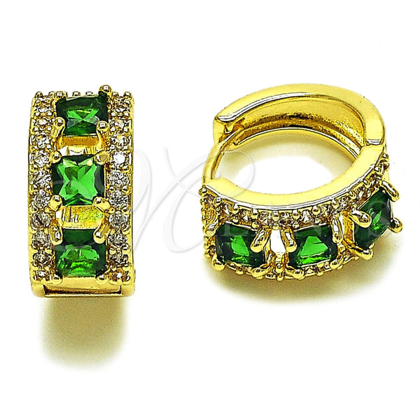 Argolla Huggie 02.267.0077.2.15 Oro Laminado, Diseño de Cluster, con Zirconia Cubica Verde y Blanca, Pulido, Tono Dorado