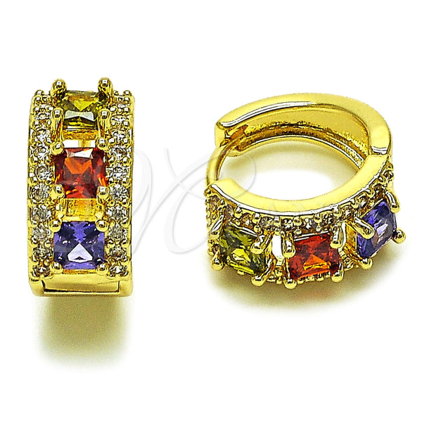 Argolla Huggie 02.267.0077.4.15 Oro Laminado, Diseño de Cluster, con Zirconia Cubica Multicolor y Blanca, Pulido, Tono Dorado