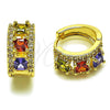 Argolla Huggie 02.267.0077.4.15 Oro Laminado, Diseño de Cluster, con Zirconia Cubica Multicolor y Blanca, Pulido, Tono Dorado