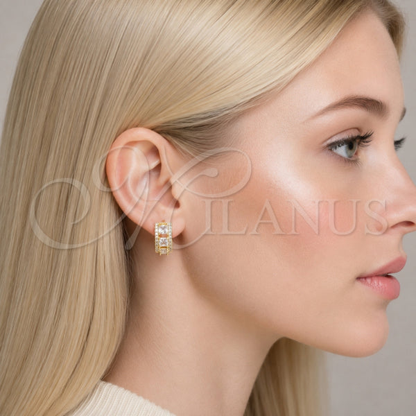 Argolla Huggie 02.267.0077.5.15 Rodio Laminado, Diseño de Cluster, con Zirconia Cubica Blanca, Pulido, Rodinado
