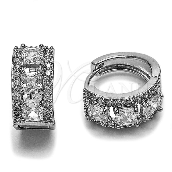 Argolla Huggie 02.267.0077.5.15 Rodio Laminado, Diseño de Cluster, con Zirconia Cubica Blanca, Pulido, Rodinado
