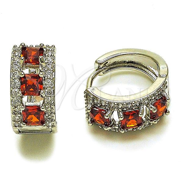 Argolla Huggie 02.267.0077.6.15 Rodio Laminado, Diseño de Cluster, con Zirconia Cubica Granate y Blanca, Pulido, Rodinado