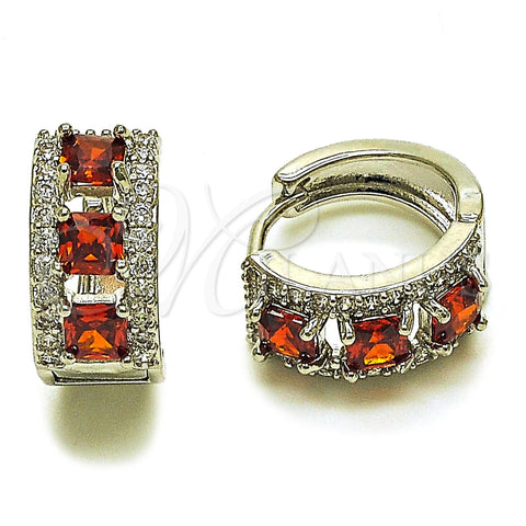 Argolla Huggie 02.267.0077.6.15 Rodio Laminado, Diseño de Cluster, con Zirconia Cubica Granate y Blanca, Pulido, Rodinado