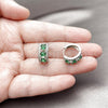Argolla Huggie 02.267.0077.7.15 Rodio Laminado, Diseño de Cluster, con Zirconia Cubica Verde y Blanca, Pulido, Rodinado