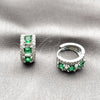 Argolla Huggie 02.267.0077.7.15 Rodio Laminado, Diseño de Cluster, con Zirconia Cubica Verde y Blanca, Pulido, Rodinado
