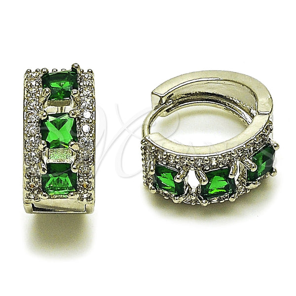 Argolla Huggie 02.267.0077.7.15 Rodio Laminado, Diseño de Cluster, con Zirconia Cubica Verde y Blanca, Pulido, Rodinado
