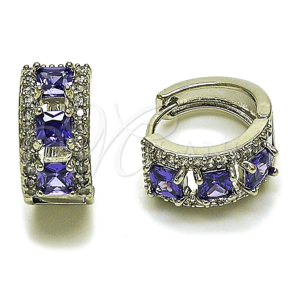 Argolla Huggie 02.267.0077.8.15 Rodio Laminado, Diseño de Cluster, con Zirconia Cubica Amatista y Blanca, Pulido, Rodinado