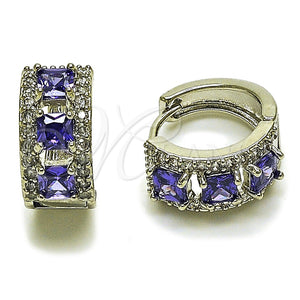 Argolla Huggie 02.267.0077.8.15 Rodio Laminado, Diseño de Cluster, con Zirconia Cubica Amatista y Blanca, Pulido, Rodinado