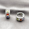 Argolla Huggie 02.267.0077.9.15 Rodio Laminado, Diseño de Cluster, con Zirconia Cubica Multicolor y Blanca, Pulido, Rodinado