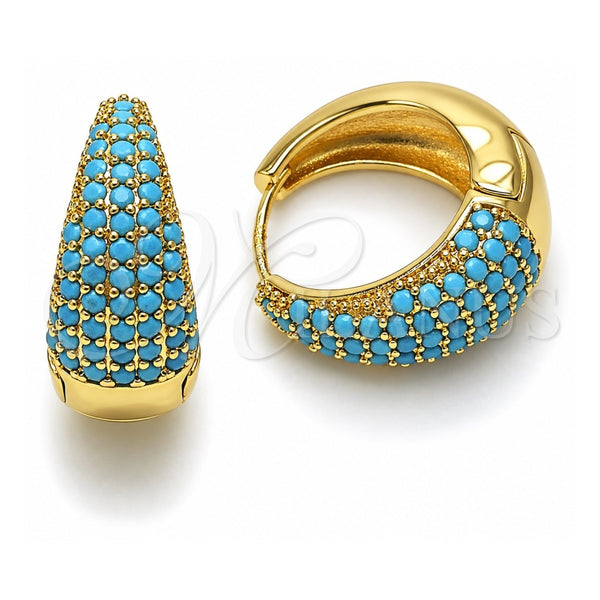 Argolla Huggie 02.267.0078.3.22 Oro Laminado, con Zirconia Cubica Turquoise, Pulido, Tono Dorado