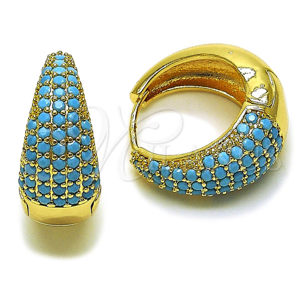 Argolla Huggie 02.267.0078.3.22 Oro Laminado, con Zirconia Cubica Turquoise, Pulido, Tono Dorado