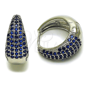 Argolla Huggie 02.267.0078.6.22 Rodio Laminado, con Zirconia Cubica Zafiro Azul, Pulido, Rodinado